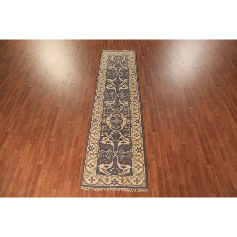 Oushak Indian Runner Rug Hand-Knotted Wool Carpet - 2'7" x 9'9"