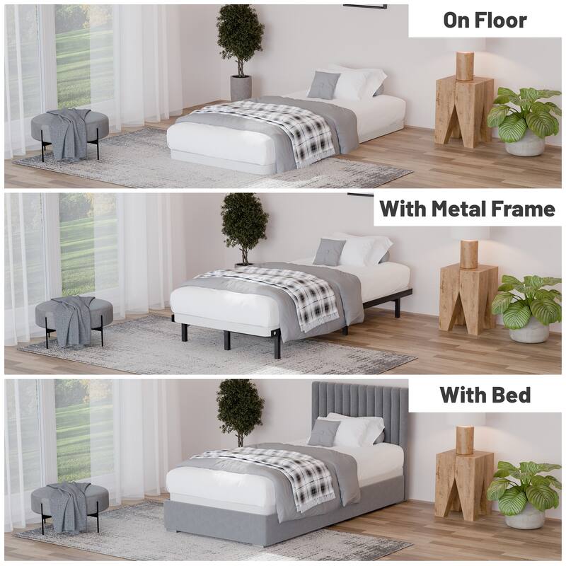 Box Spring Bed Base, 2" Wood Foundation, Quiet Noise Free, 2-Pieces Under Mattress-Support Box Spring, Fully Assembled, White