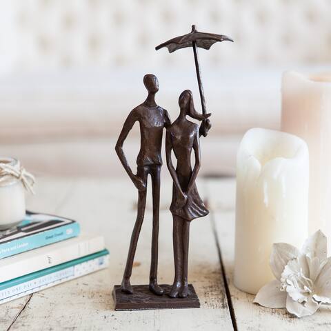 Danya B. Loving Couple Under Umbrella Bronze Sculpture