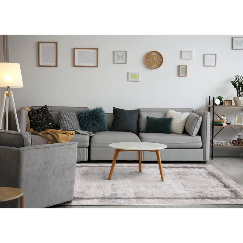 London Collection - Grey Cream Beige Border Indoor Area Rug