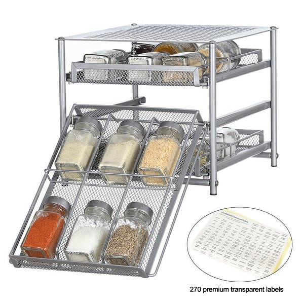 slide 2 of 4, Metal Spice Rack 3 Tier 18-Bottle Spice Drawer Organizer