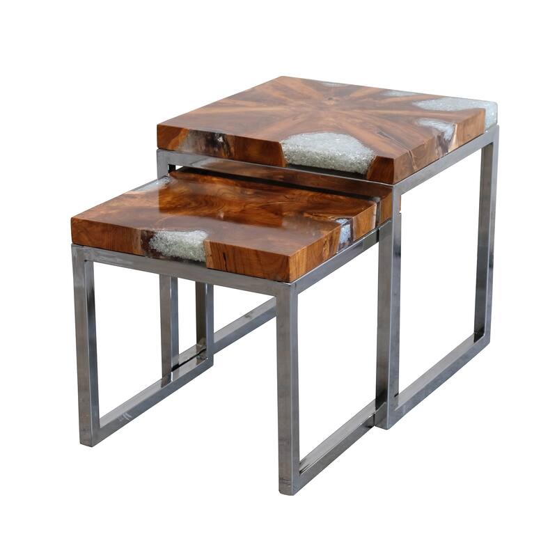 Casual Elements Teak And Resin With Stainless Steel Base Nesting Side Tables
