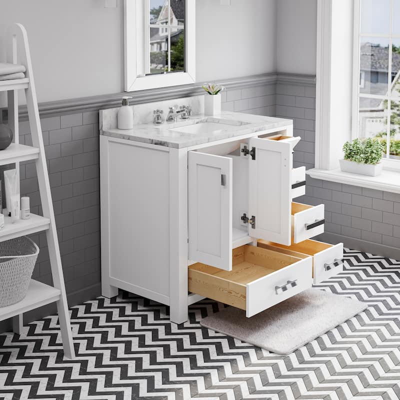 36 Inch Wide Pure White Single Sink Bathroom Vanity From The Madison Collection