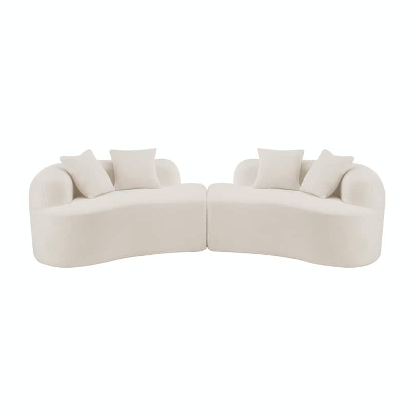 Curved Four-Seater Sofa - White Full Compression Sponge with Teddy Velvet Fabric