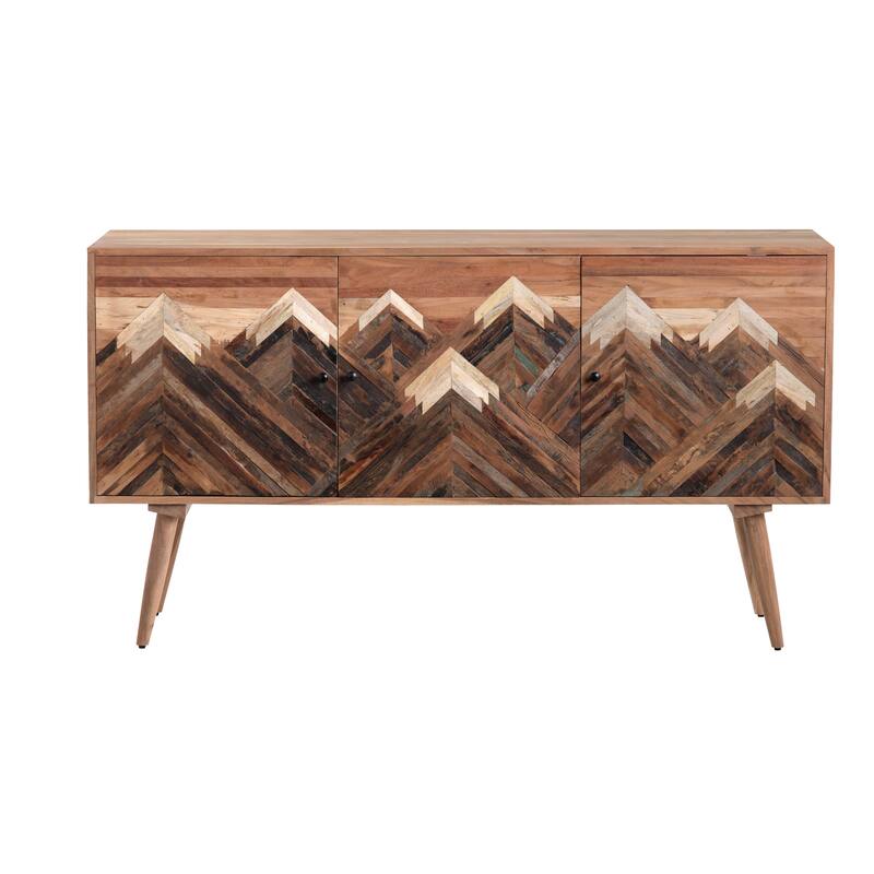 61 in. Brown Solid Wood 3 Door Media Credenza_Sideboard