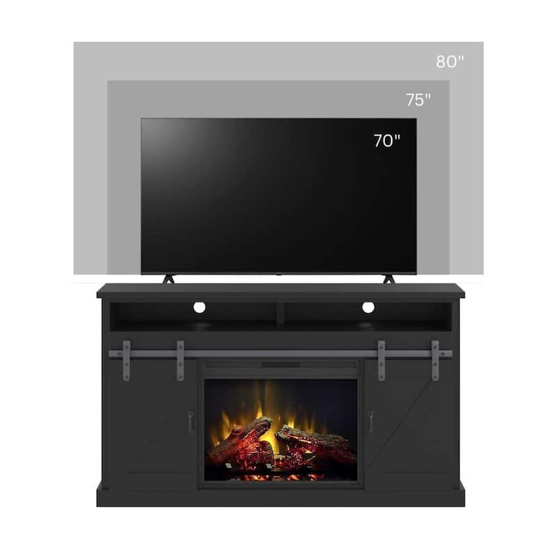 Bridgevine Home 66 inch Electric Fireplace TV Stand for TVs up to 80 inches, Midnight Black Finish