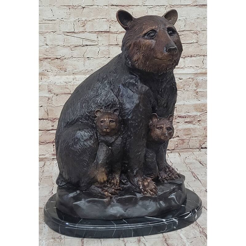 Mother Bear And Cubs - Bronze Metal Sculpture Statue Figure Signed Art Moigniez