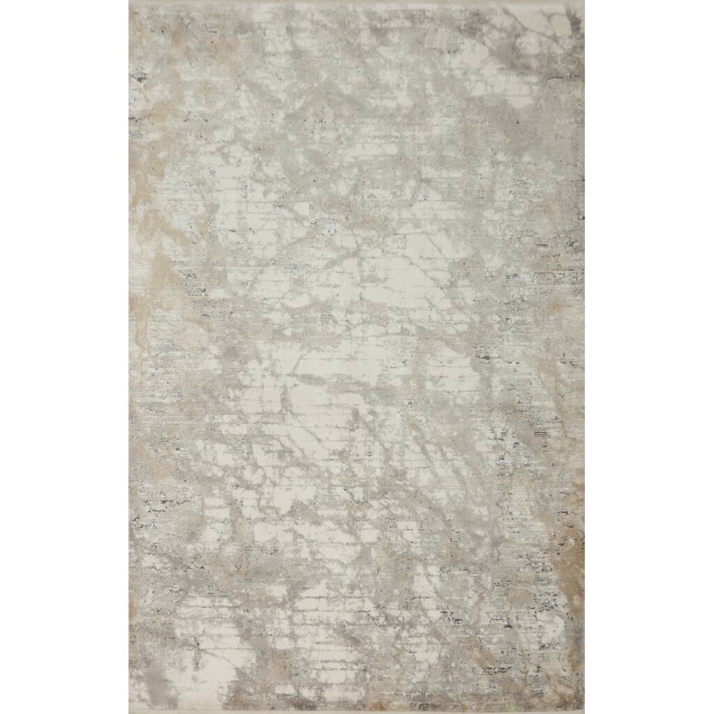 Machine Made Oriental Polyester Carpet Modern Abstract Beige & Ivories Abstract Area Rug - 7' 5'' X 5' 2''