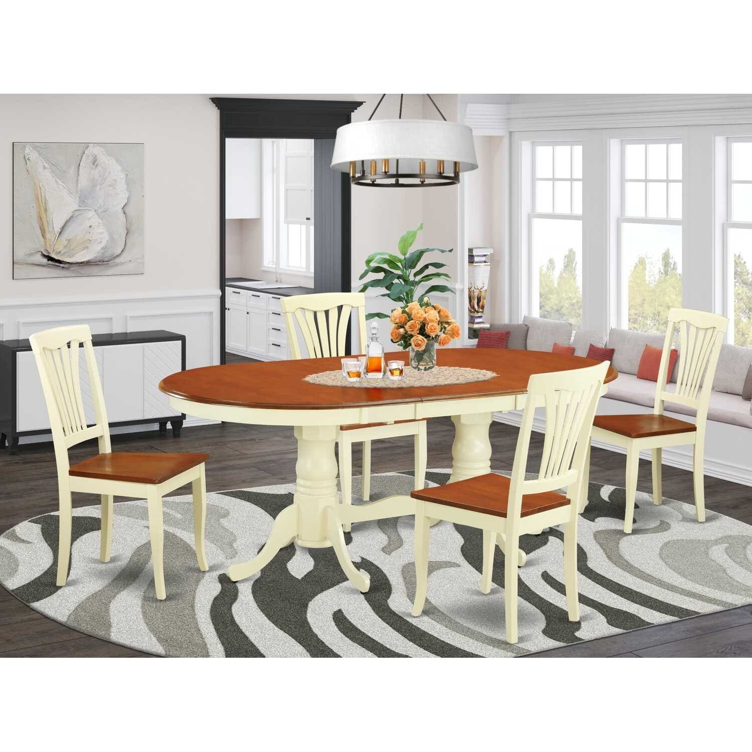 Dining Table Set with Chairs - 9 Piece Kitchen Table & Chair Set - City Chic Design - Buttermilk & Cherry