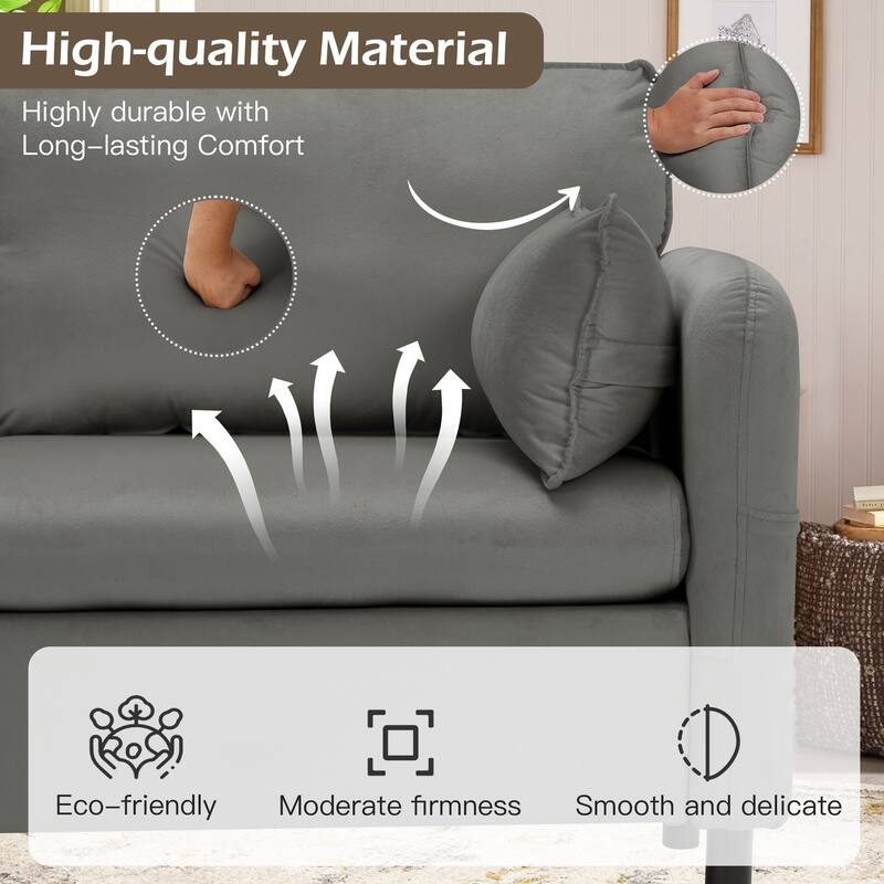 Modern double sofa for small spaces with storage, 2 soft cushions