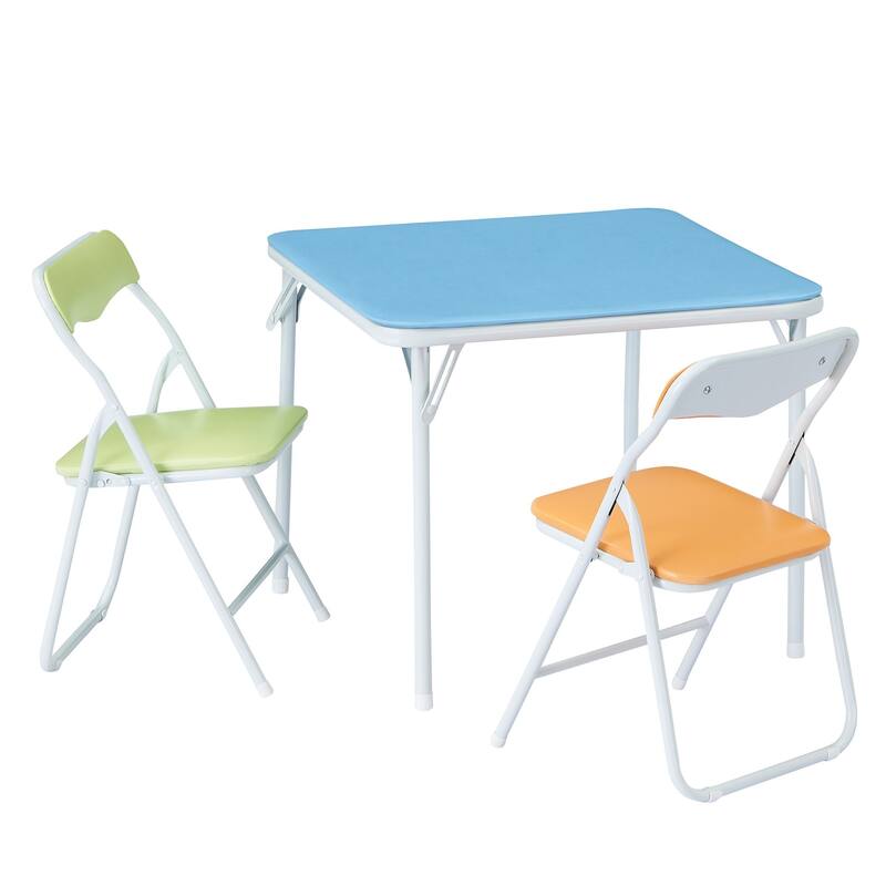 VECELO Kids Folding Activity Table & 4 Padded Chairs Portable Desk & No Assembly Required, 3 Piece Set, Black - 3 Pieces