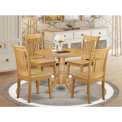 Modern Dining Set - Round Table & 4 Chairs - 42 Inch - Oak Finish - Kitchen Dining Room Furniture