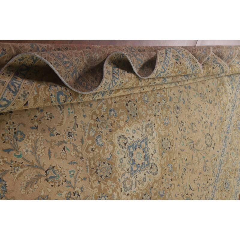 Hand Knotted Oriental 100% Wool Carpet Traditional Floral Beige & Ivories Kashan Area Rug - 13' 3'' X 9' 8''