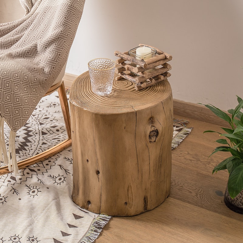 COSIEST Outdoor Wood Tree-Trunk End Table