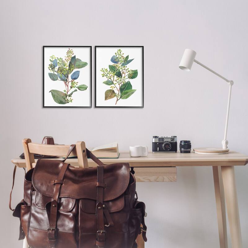 Stupell Soft Eucalyptus Plant Blue Green Ombre Leaves, 2pc Multi Piece Framed Wall Art Set
