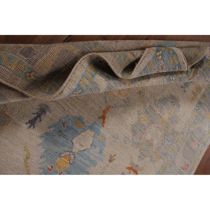 Vegetable Dye Oushak Area Rug Handmade Beige Wool Carpet - 5'0"x 6'10"