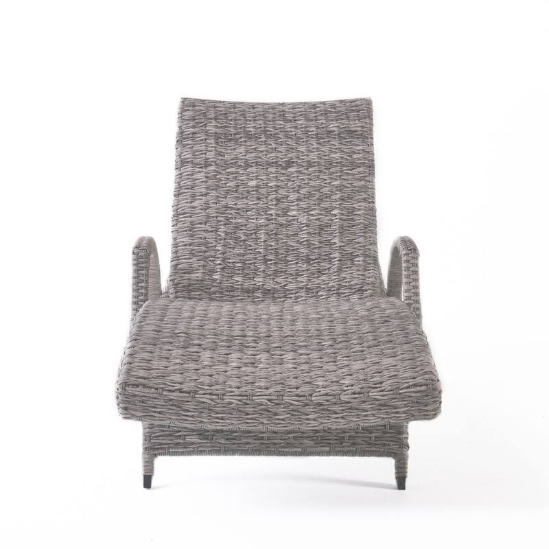 2-Piece Outdoor Wicker Lounge Chair with Armrests, All-Weather Patio Chaise Chair Rattan Recliner, No Cushion Needed