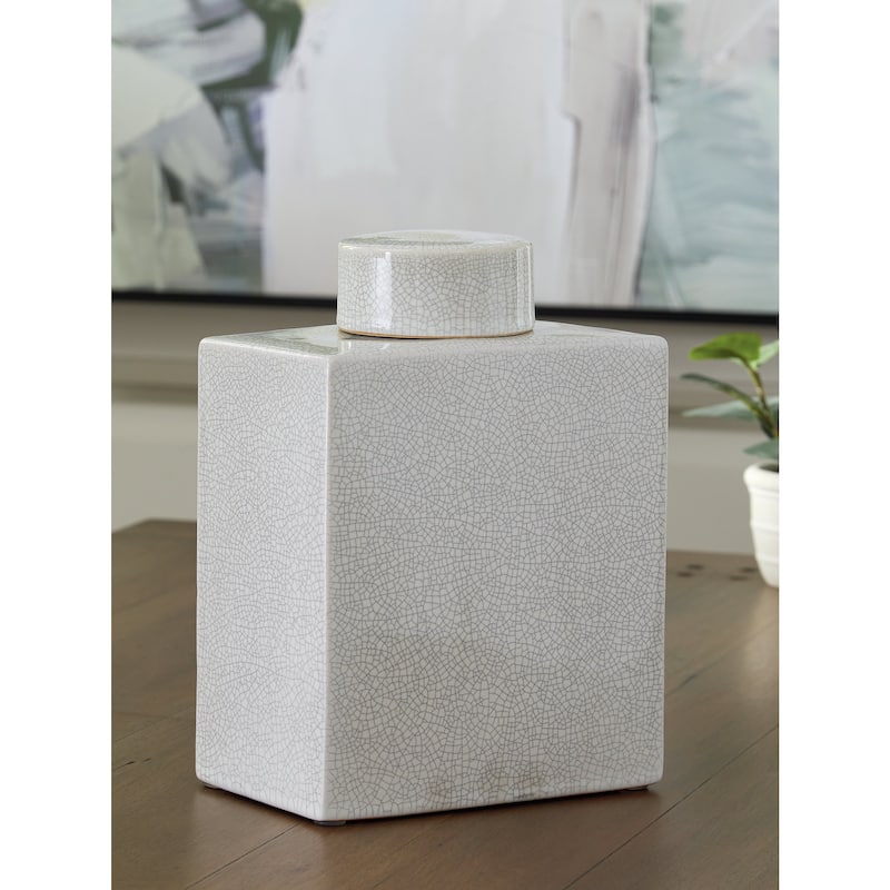 Signature Design by Ashley Haddworth Antique White Jar - 8" W x 5" D x 11" H