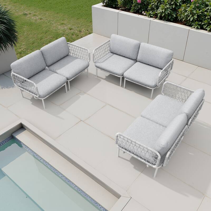Outdoor Patio Sectional Sofa Set Cushioned Conversation Seating Set - Light Grey - 6 Seat