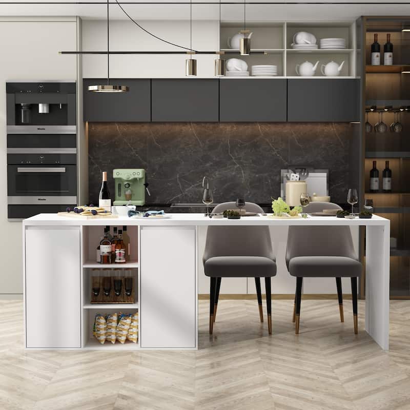Island Kitchen Table Ding Table with Storage and Dining Function - 82.7"W