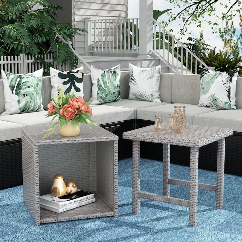 Merrick Wicker Rattan Table (Set of 2) - Grey