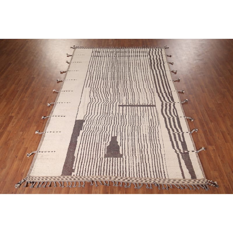 Striped Moroccan Area Rug Hand-Knotted Wool Carpet - 6'9"x 10'2"