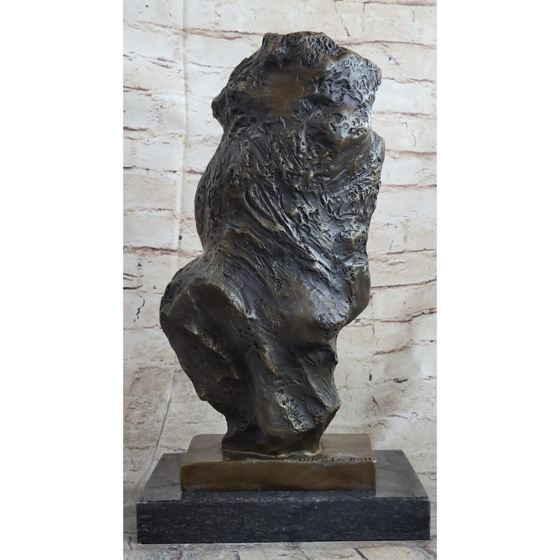 Handmade Abstract Bronze Face Sculpture Marble Base Modern Cubism Home Statue