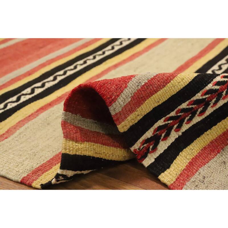 Hand Woven Oriental 100% Wool Carpet Southwestern Tribal Multi-Colored Kilim Area Rug - 8' 8'' X 5' 3''