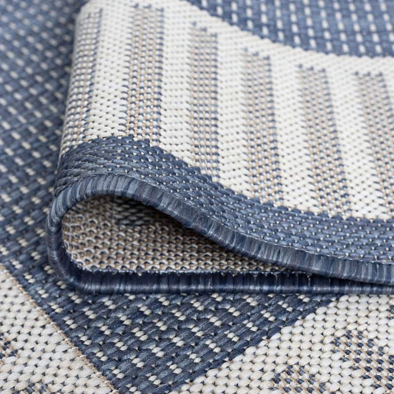 Exo Coastal Striped Border Indoor/ Outdoor Area Rug