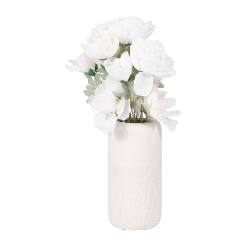 Sagebrook Home Neutral Ceramic Vase - 5" x 5" x 10" - Etched Ivory/beige