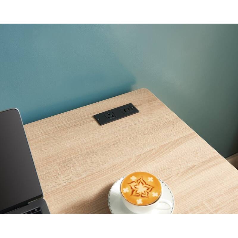Computer Desk Writing Desk with One Drawer Metal Legs and USB Outlet Port - Light Brown & Black