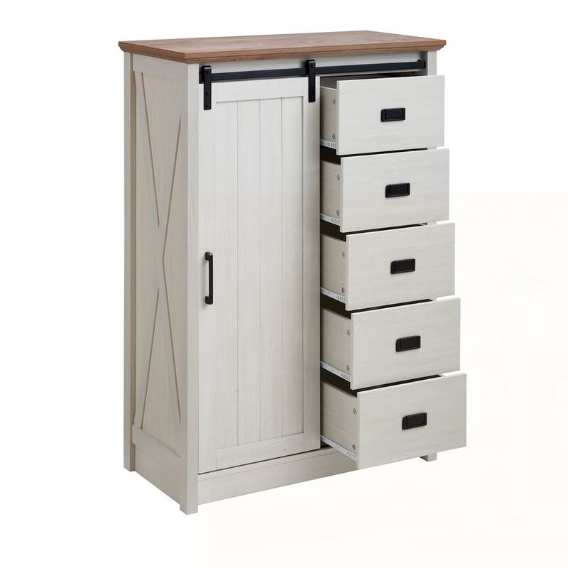 Storage Organizer Dresser with Sliding Barn Door