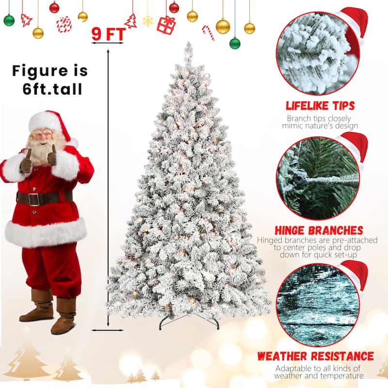 4FT Flocked Christmas Tree with 150 UL Lights and 21 Natural Pine Cones-Snowy PVC Tips,366 Tips,Hinged Structure