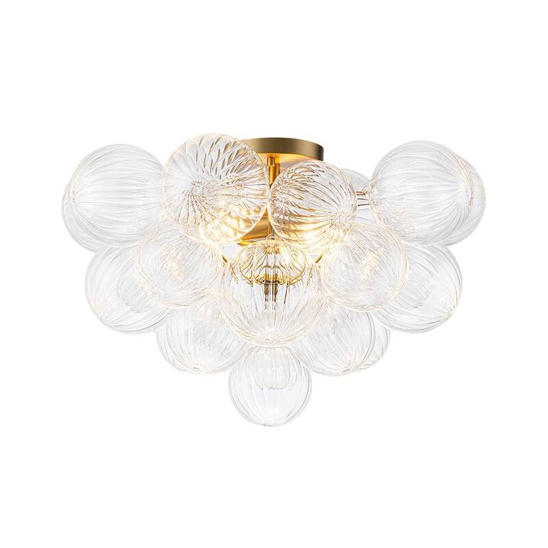 Glam 2-Light Striped Glass Cluster Bubble Living Room Flush Mount - 19.7 in