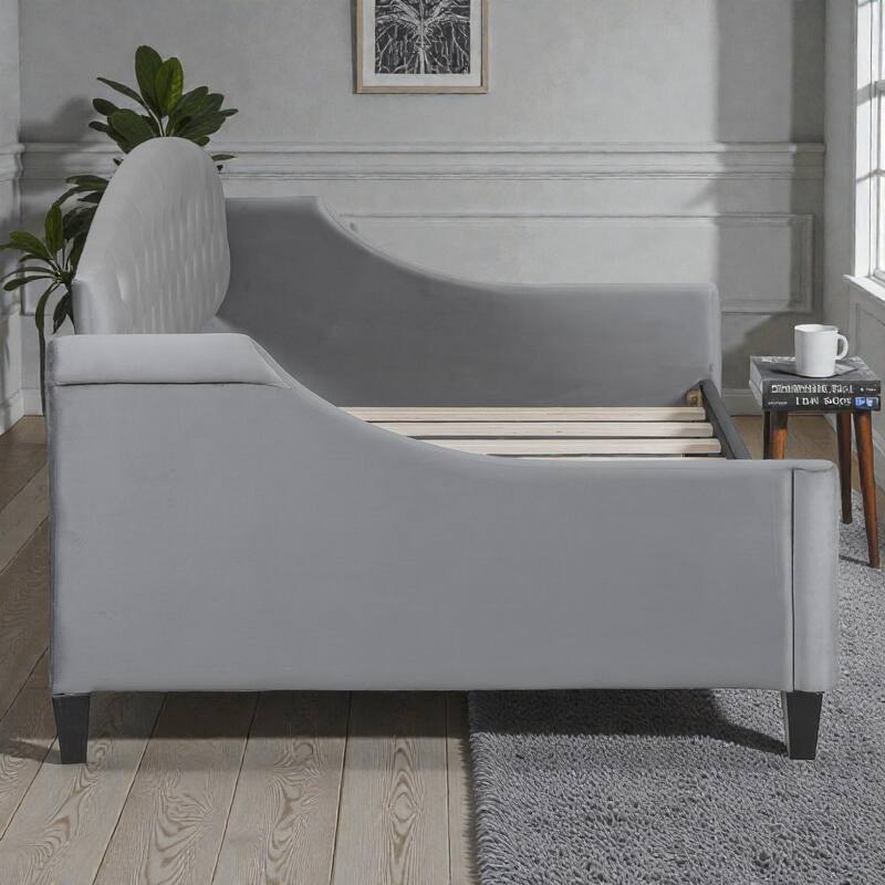 Modern Luxury Tufted Button Twin Daybed, Upholstered Sofa Bed with Wood Frame and Slats, No Box Spring Needed