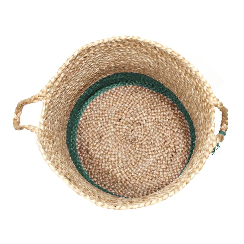 Sevita Two-Tone Jute Hand-Stitched Storage Basket with Handles