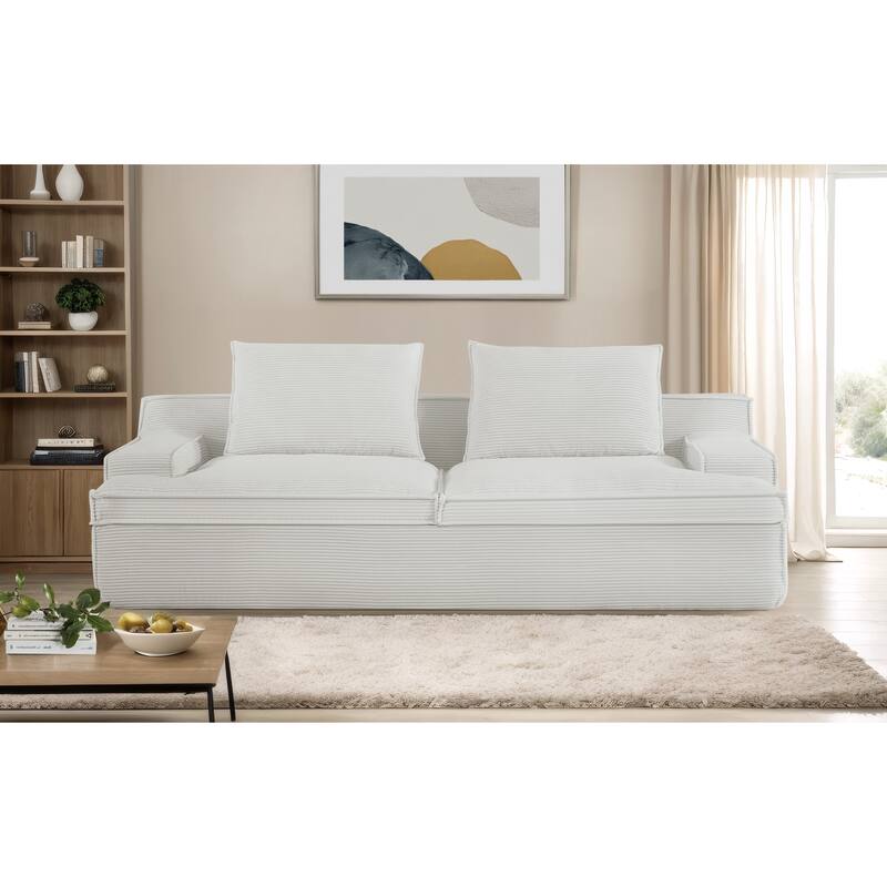 4 Seater Ergonomic Compressed Sofa Oversized Corduroy Couch - Ivory