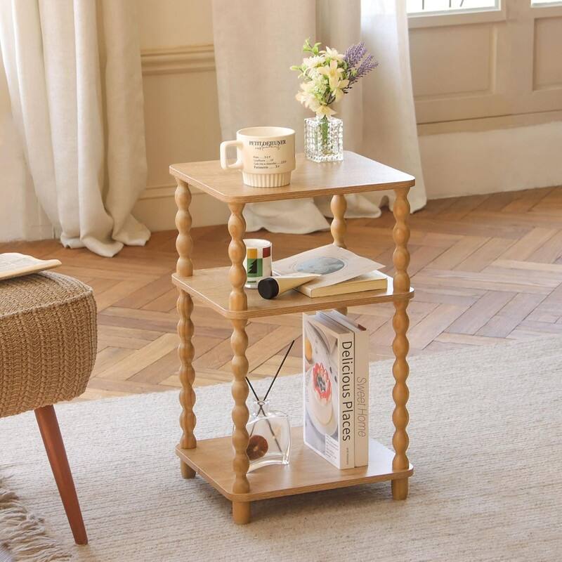 Small End Table with Storage Shelf Vintage Nightstand Bedside Table