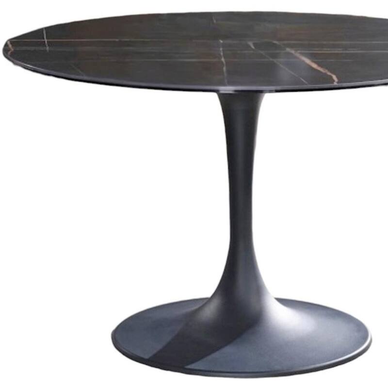 HomeRoots 47" Black Rounded Ceramic And Metal Pedestal Base Dining Table