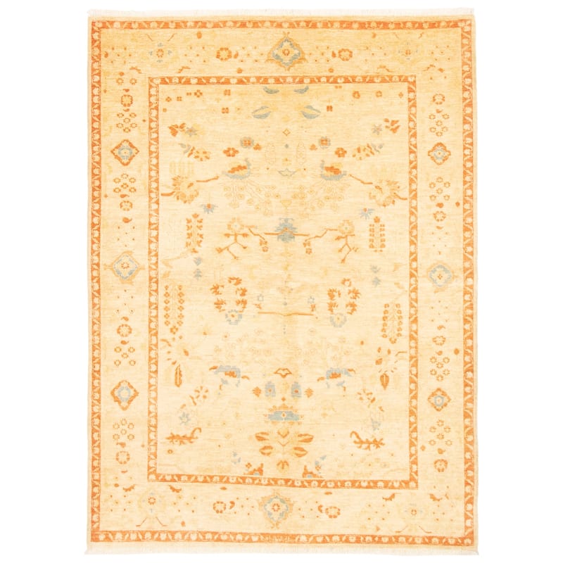 ECARPETGALLERY Hand-knotted Chobi Finest Ivory Wool Rug - 6'2 x 8'7 - Ivory - 6'2 x 8'7