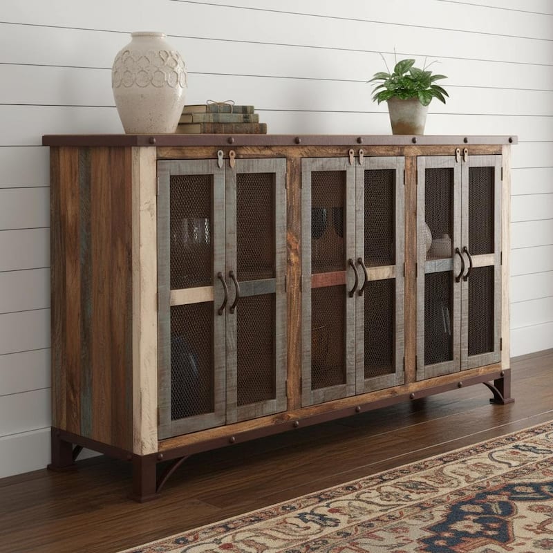 HomeRoots 71" Brown Solid and Manufactured Wood Distressed Credenza - 70.75 in. x 42.25 in. x 15.25 in. - 70.75 in. x 42.25 in. x 15.25 in.