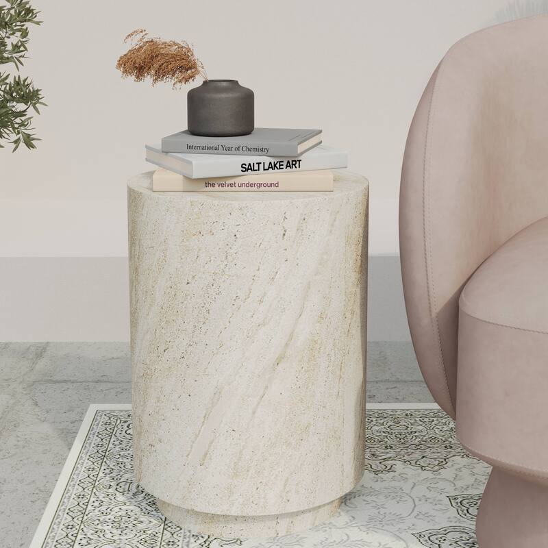 Ramble 14" Wide Round Side Table in Fiberstone Tapered Base Design End Table for Indoor and Outdoor