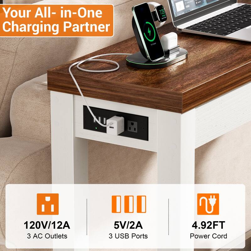 63-In Console Table with Charging Station, Farmhouse Entryway Table/ Behind Couch Table