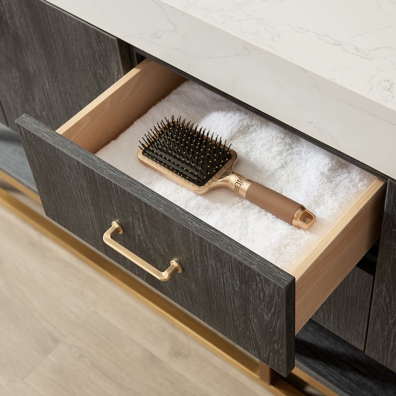 Alistair Bath Vanity with Grain White Stone Top and Mirror