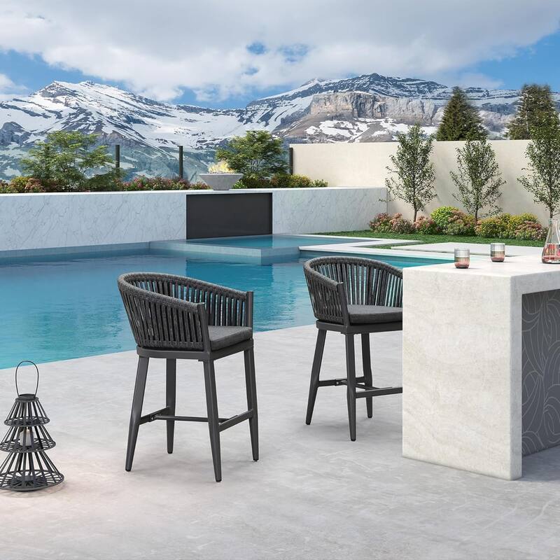 PURPLE LEAF Outdoor Counter Height Bar Stools Set of 4 Patio Aluminum Barstools with Back and Cushions