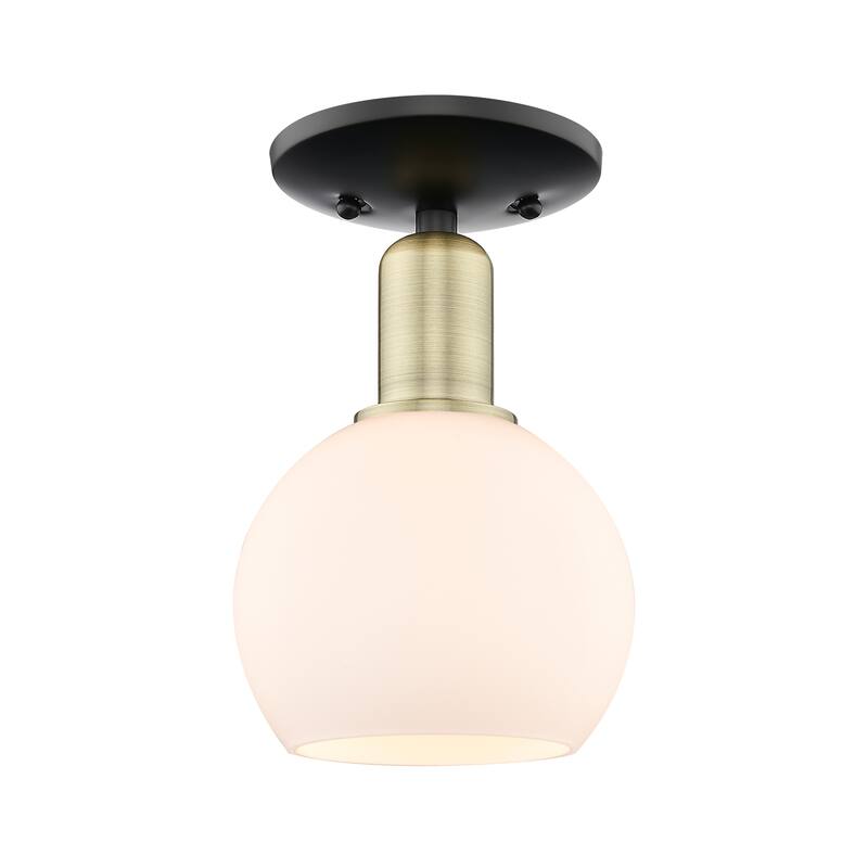 Innovations Lighting Endless Possibilities Arcadia - Athens - 1 Light 6" Semi-Flush Mount - Black Antique Brass/Matte White