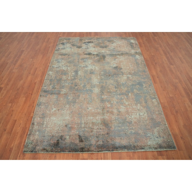 Hand Knotted Oriental Viscose Silk Carpet Modern All-Over Multi-Colored Abstract Area Rug - 7' 9'' X 5' 6''