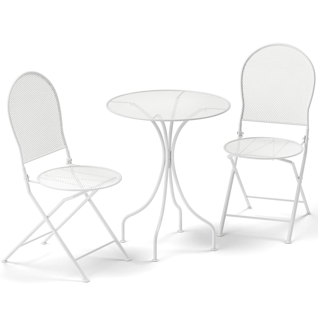 Gymax 3 Piece Patio Set w/ Rattan-like Pattern Metal Patio Folding
