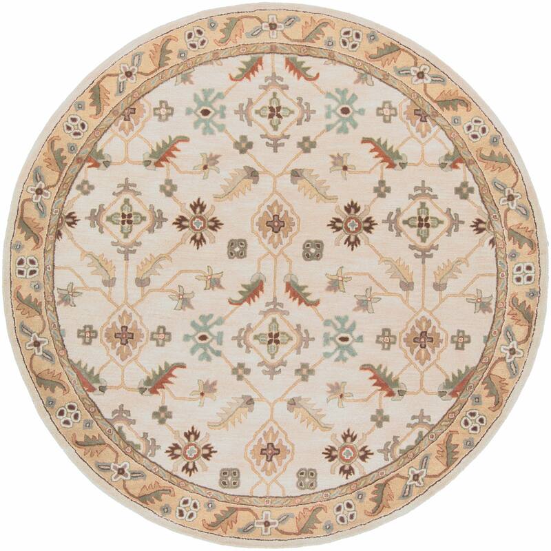Livabliss Traditional Caesar Border Area Rug - 8' x 8' Round - Brown/Tan