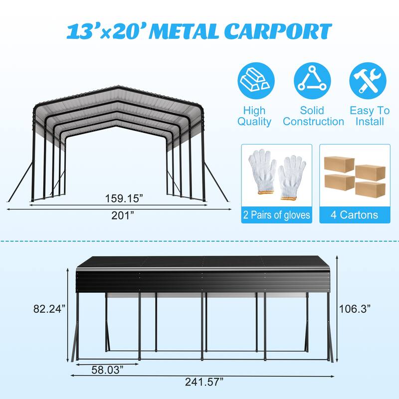 GDFStudio - Penman Heavy-duty Galvanized Steel Hardtop Carport with Upgraded Triangle Reinforced Frame for Outdoor Storage